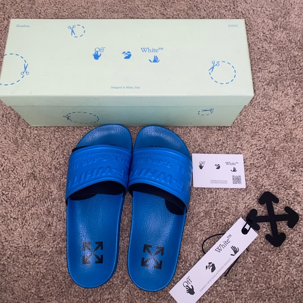 Blue OFF-WHITE pool sandal/slide sz 5💙